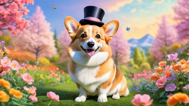 majestic corgi whimsical forest adventure wallpaper scaled