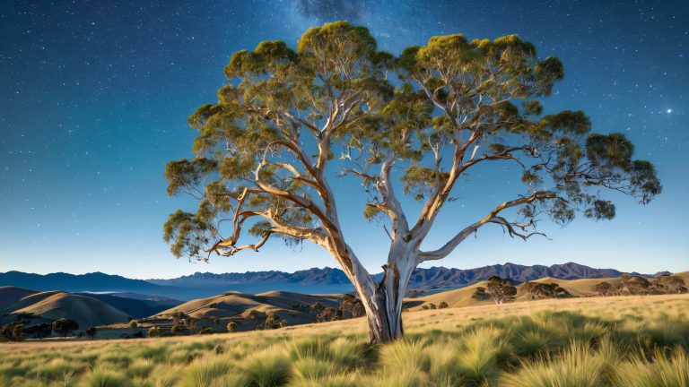 majestic eucalyptus tree at dusk wallpaper scaled