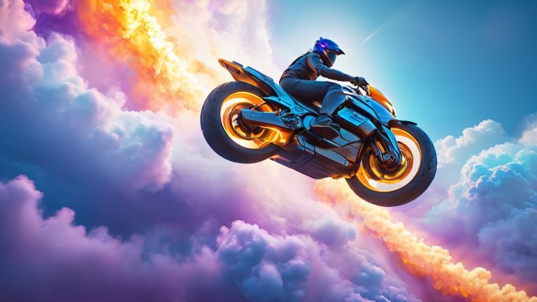 majestic hoverbike iridescent clouds wallpaper scaled