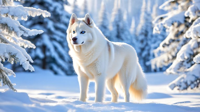 majestic husky serene snowy landscape wallpaper scaled