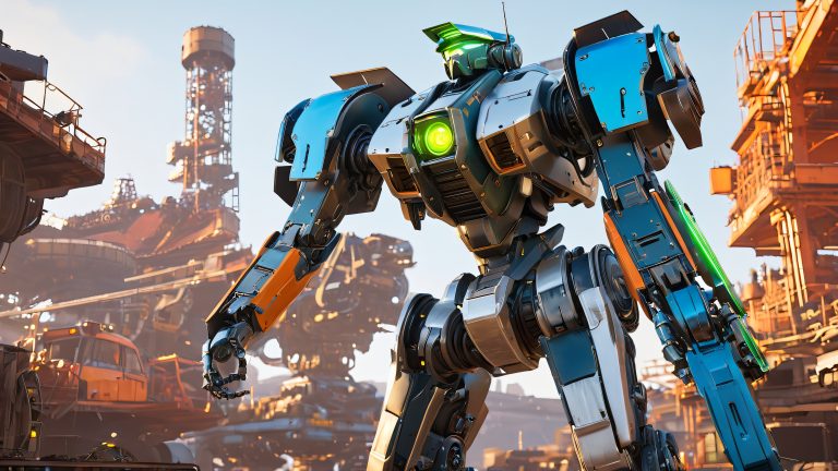 majestic mech industrial cyberpunk 4k wallpaper scaled