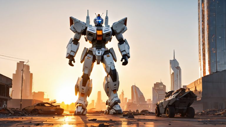 majestic mobile suit frozen teardrop post apocalyptic cityscape 4k scaled