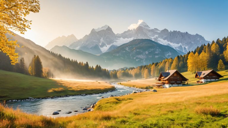 majestic mountain lodge 4k wallpaper scaled