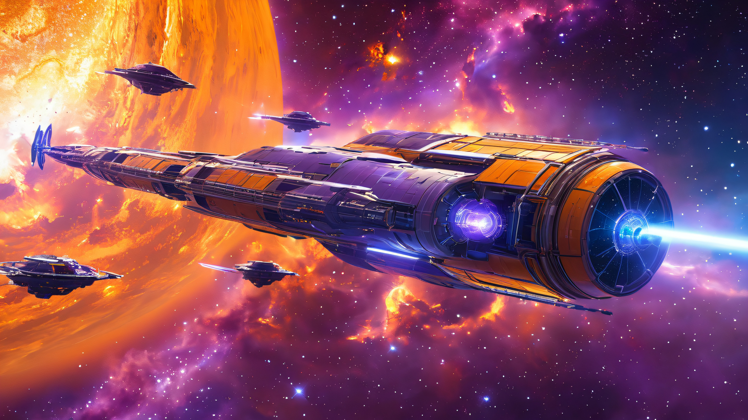 4K Majestic Nebula Hope Desktop Background A majestic generation ship suspended amidst purple stardust against the inky blackness of space for Desktop/PC