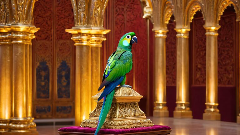 majestic parrot throne room 4k wallpaper scaled