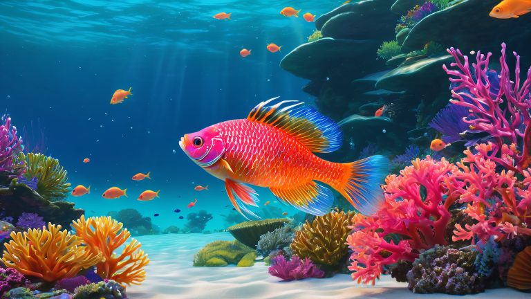 majestic red fish underwater cityscape 4k wallpaper scaled