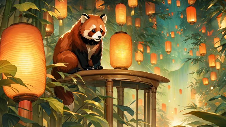majestic red panda bamboo forest wallpaper scaled