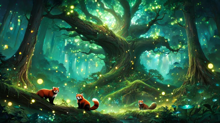 majestic red panda moonlit forest wallpaper scaled