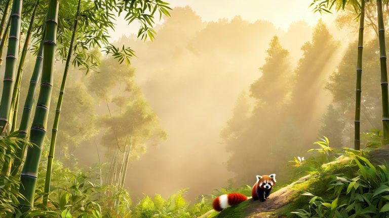 majestic red panda morning gaze scaled