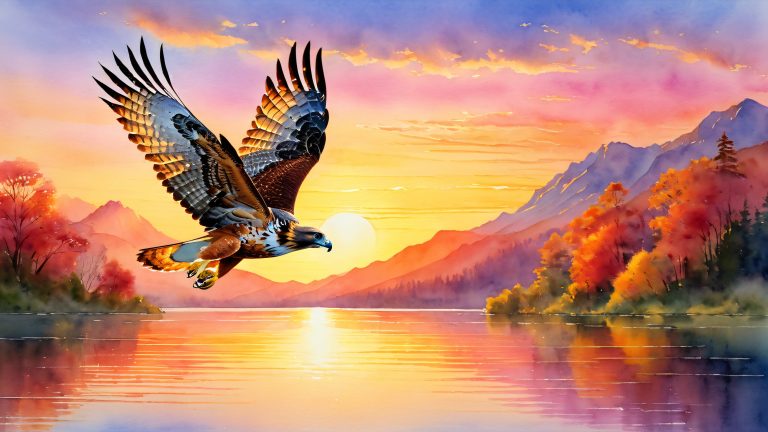 majestic red tailed hawk sunset lake 4k scaled