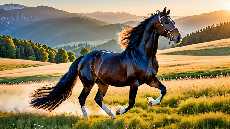 majestic rider horse 4k wallpaper dark blue cloak sunlit meadow scaled