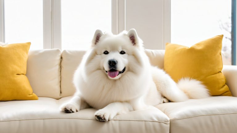 majestic samoyed sofa companion 4k wallpaper scaled