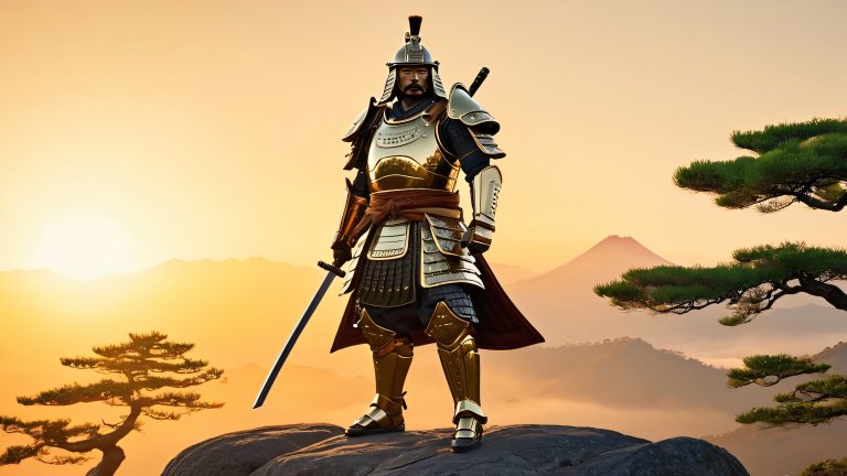 majestic samurai warrior 4k wallpaper kamakura era armor sunset scaled