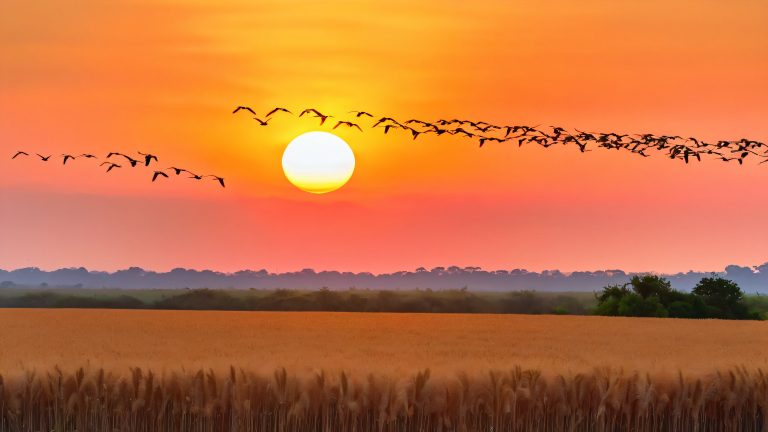 majestic storks silhouette against sunrise scaled