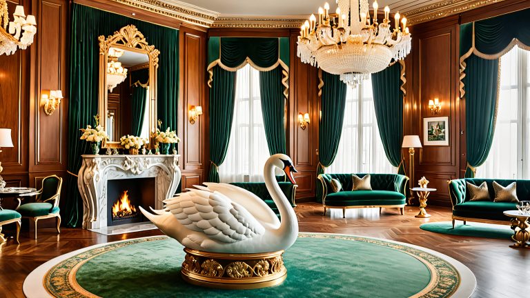 majestic swan sculpture luxury hotel bar setting 4k wallpaper scaled