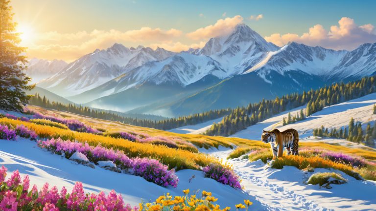 majestic tiger serene mountain landscape scaled