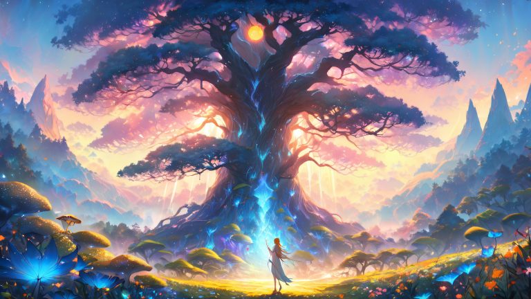 majestic tree wallpaper glowing armor magical forest anime 4k scaled