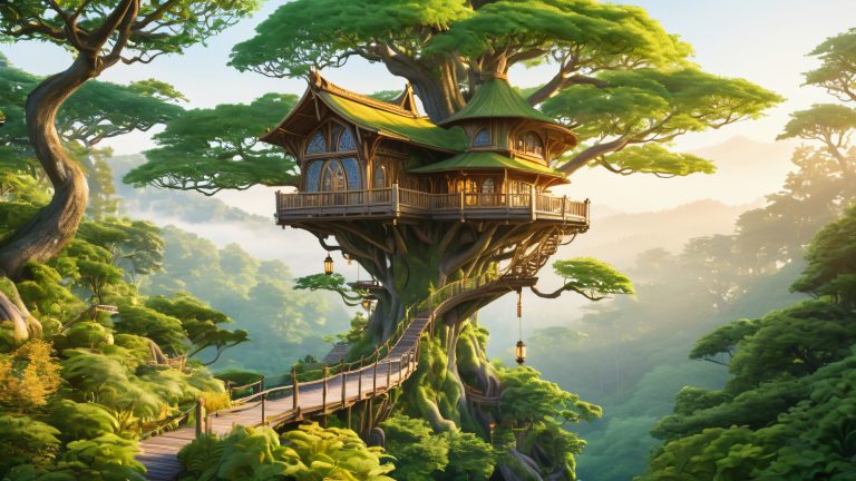 majestic treehouse whimsy 4k wallpaper scaled