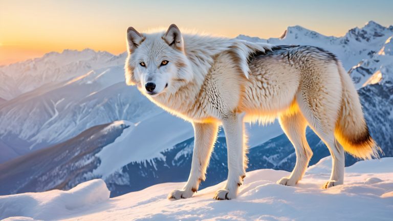 majestic white wolf sunset 4k wallpaper scaled