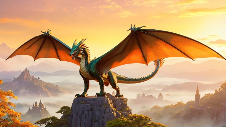 majestic wyvern mountain peak wallpaper scaled