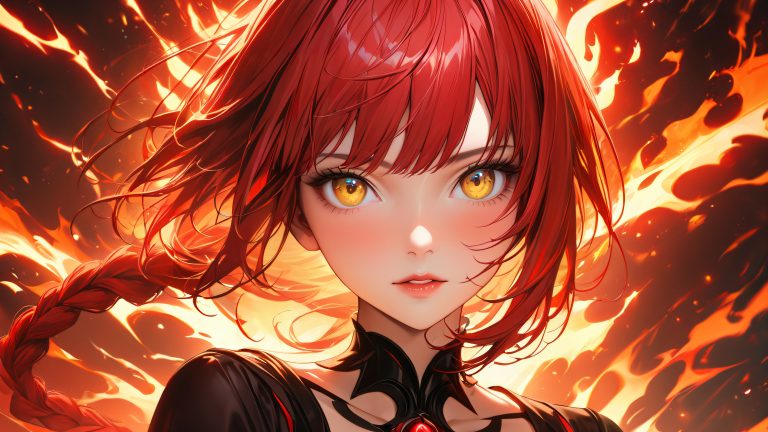 makima intense gaze red hair anime scaled