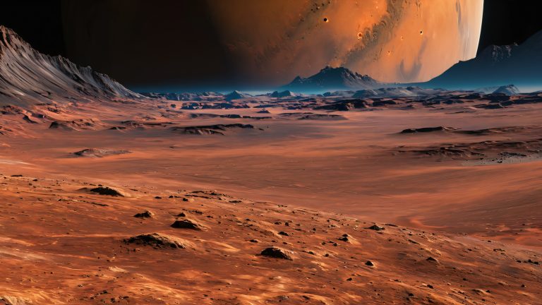 mars landscape with olympus mons and valles marineris 4k desktop background scaled