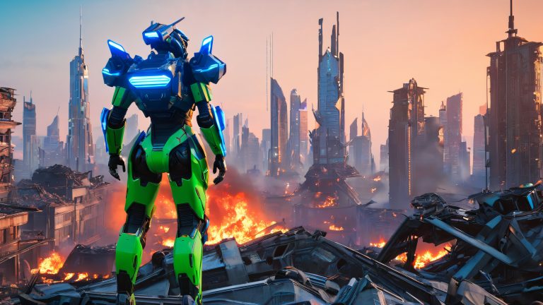 mecha pilot post apocalyptic ruins 4k wallpaper scaled