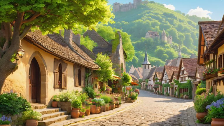 medieval fantasy wallscape at sunset 4k scaled