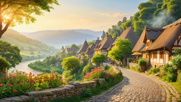 medieval town 4k wallpaper rolling hills lush countryside scaled