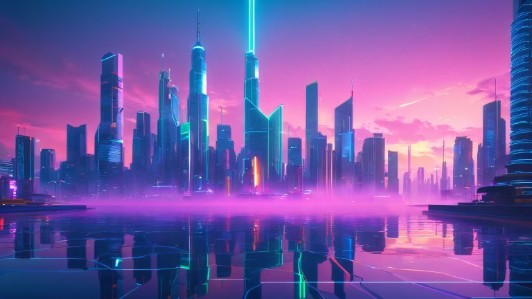 mesmerizing futuristic metropolis electronic music wallpaper scaled