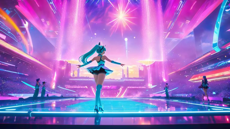 mikus electrifying concert cyberpunk wallpaper scaled