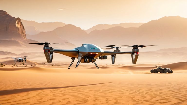 militaristic drones desert base wallpaper scaled