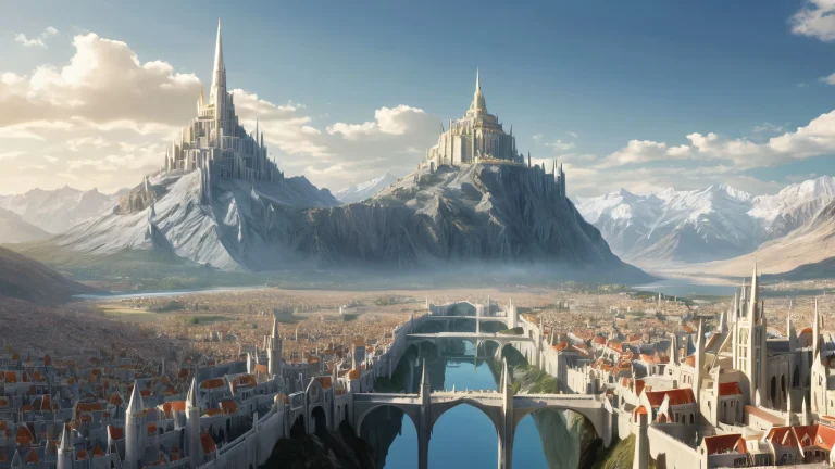 Breathtaking desktop wallpaper of Minas Tirith on a pristine void, perfeito para seu desktop/PC