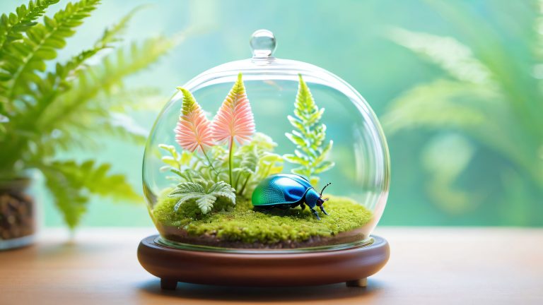 miniature glass terrarium ecosystem wallpaper 4k scaled
