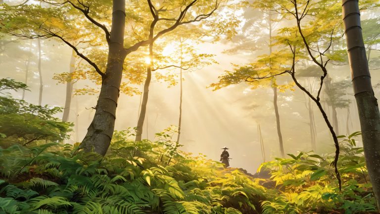 misty japanese forest majestic samurai 4k wallpaper scaled