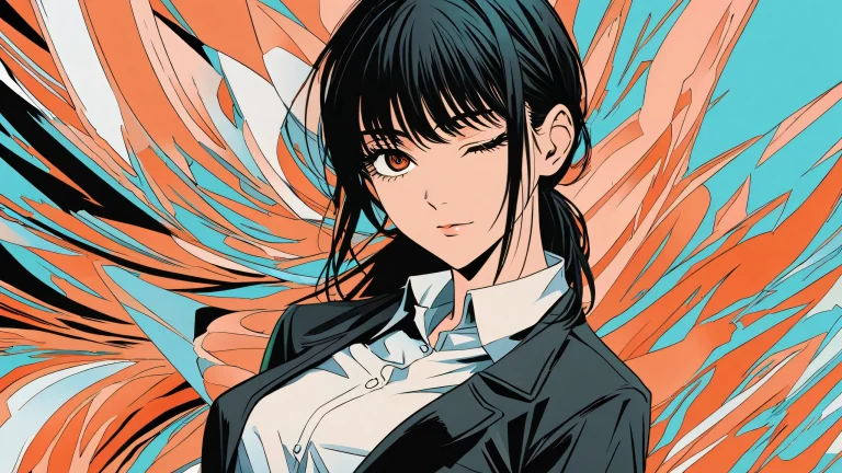 Anime girl Mitaka Asa with one eye closed on a simple background