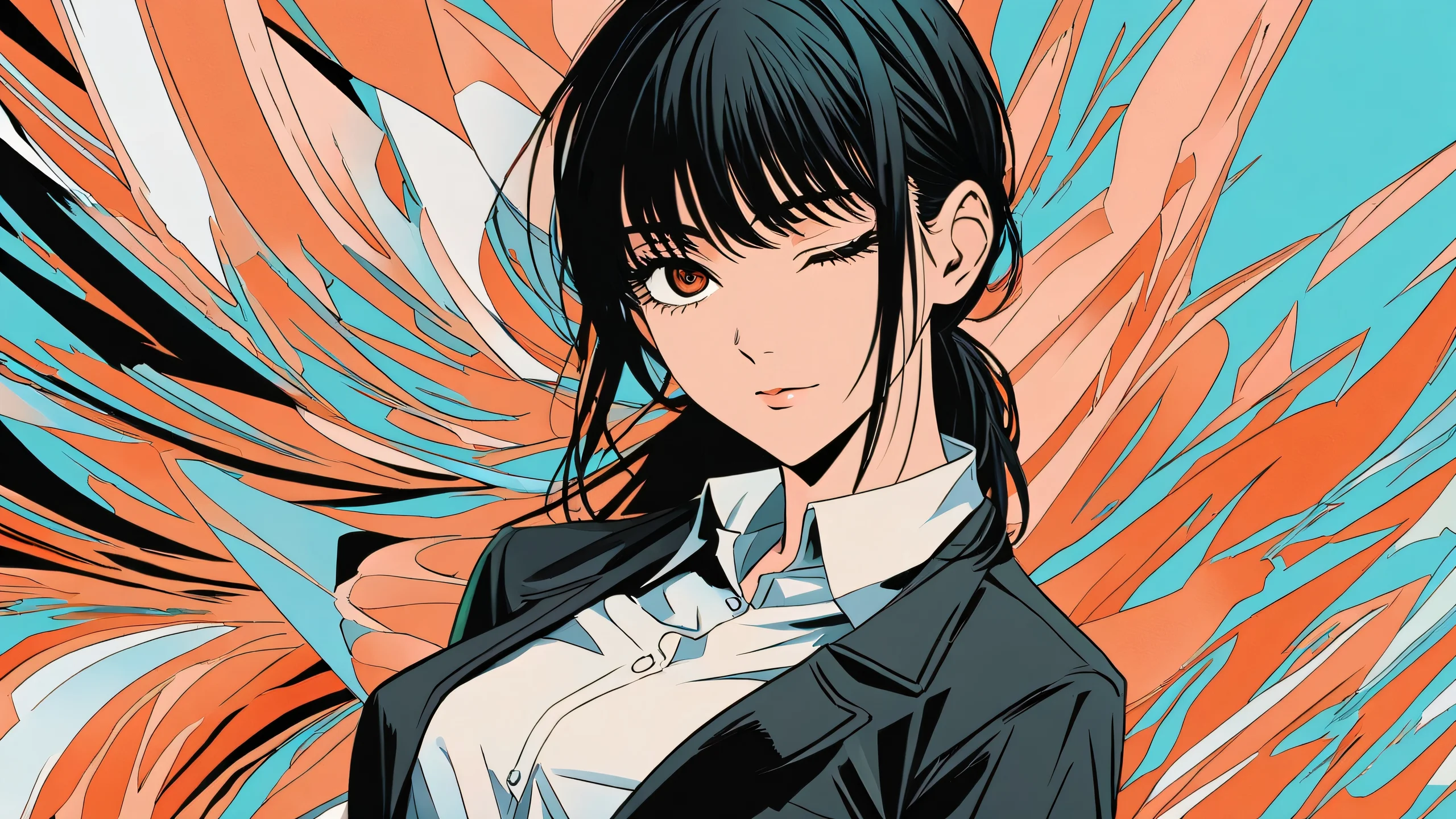 Aesthetic Mitaka Asa's Anime Moment Background Anime girl Mitaka Asa with one eye closed on a simple background