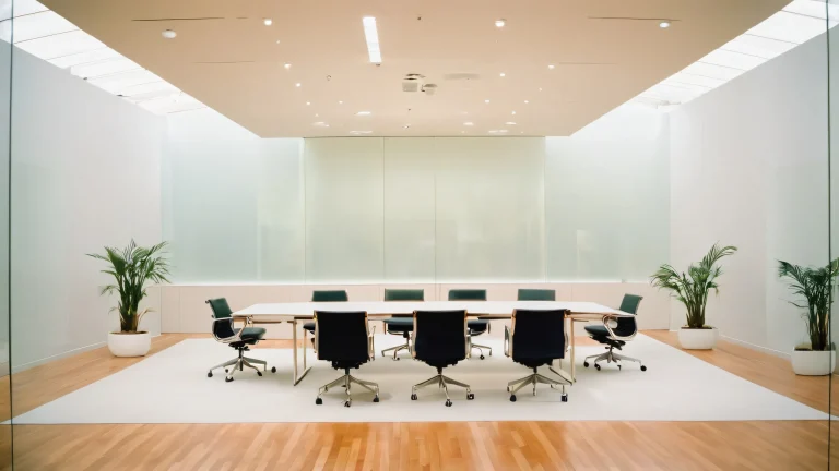 A beautiful conference room scene on a desktop/PC background featuring modern collaboration and elegant design elements.