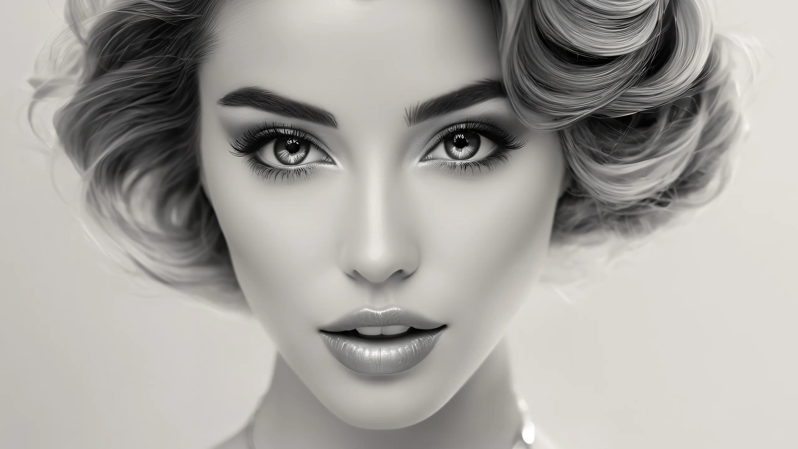 Highly detailed black and white image of a woman in a fantasy setting with intricate design and architecture.