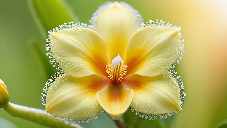 Close-up of a rare Montfoort orchid bud on a soft green background, suitable for desktop/PC use.