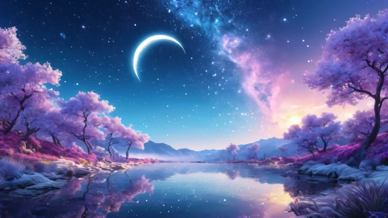 A majestic night sky desktop wallpaper with starlight and moon glow for your PC or Desktop