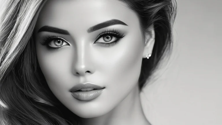 A high-quality, monochromatic portrait of a woman in a moonlit setting, with intricate details and subtle textures.