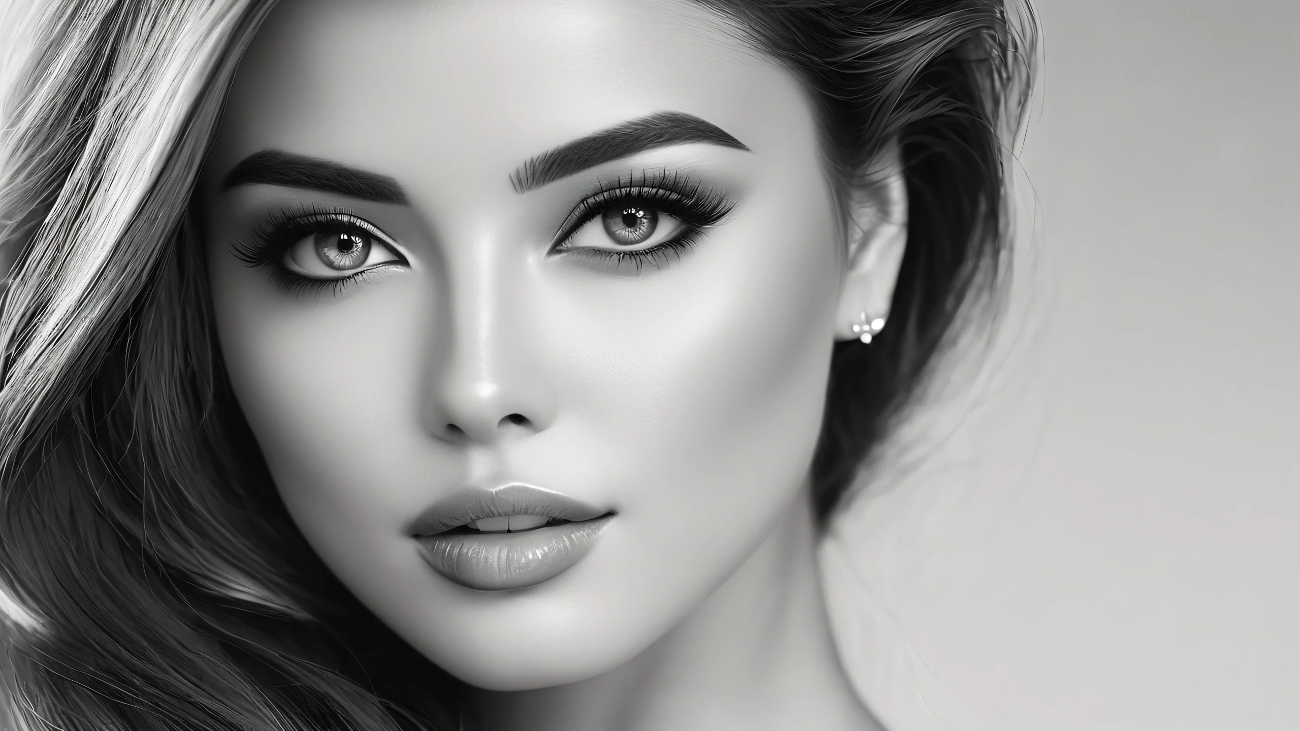 4K Moonlit Maiden Portrait Wallpaper for PC/Mac A high-quality, monochromatic portrait of a woman in a moonlit setting, with intricate details and subtle textures.