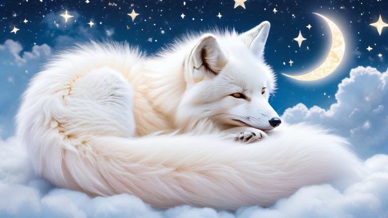 moonlit whimsy white fox starry clouds wallpaper scaled