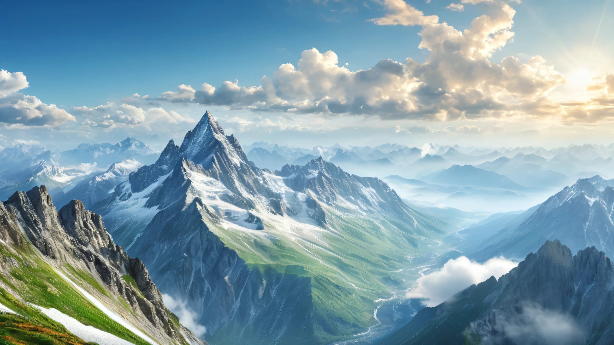Ultra HD Ethereal Mountain Majesty Wallpaper Stunning mountain range desktop wallpaper featuring breathtaking clouds and ambient glow on a PC or Desktop