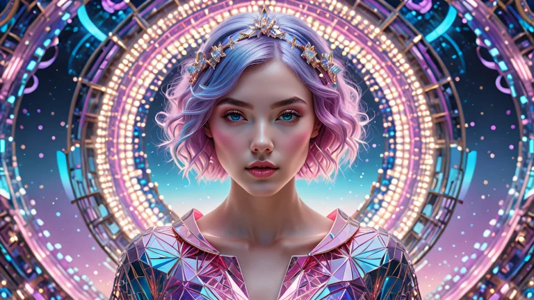 A surreal self-portrait on a darkened desktop/pc background with neon lights and misty atmosphere, perfect for digital screens.