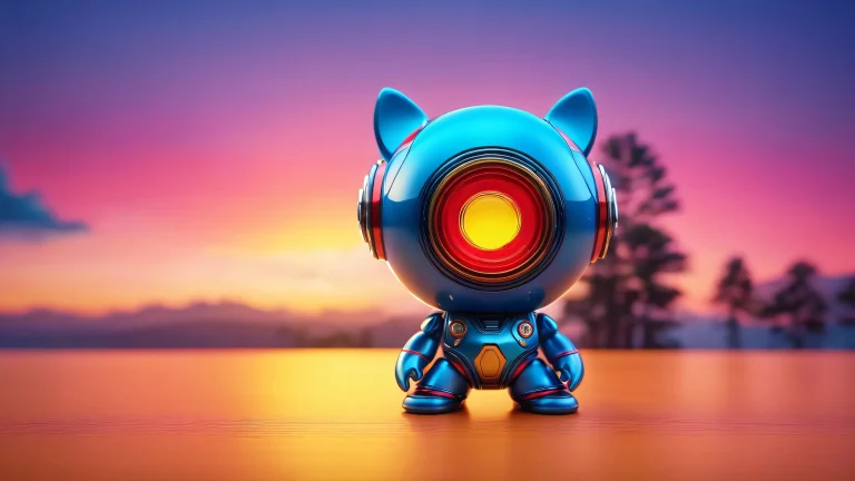 Atmospheric desktop wallpaper featuring a hyper-realistic vinyl toy in a dramatic cinematic setting, ideal for PC or laptop use.
