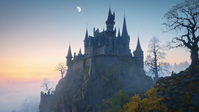 mysterious castle in twilight 4k wallpaper scaled