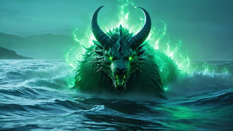 mysterious creature emerges from dark turbulent water scaled