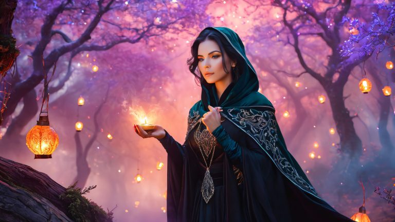 mysterious sorceress dark fantasy landscapes 4k wallpaper scaled